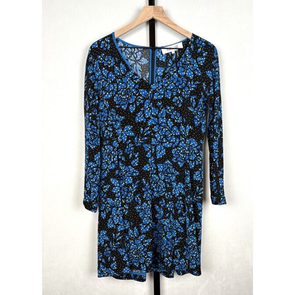 Diane Von Furstenberg Dresses & Skirts - Diane von Furstenberg Silk Blend Blue Floral Print Long Sleeve Dress 6 V-Neck